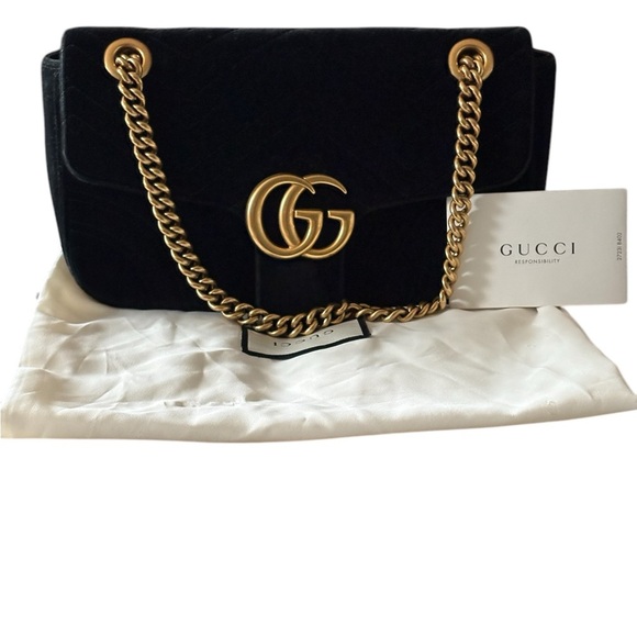 Gucci marmot black velvet medium two way chain bagAccents - Picture 4 of 17
